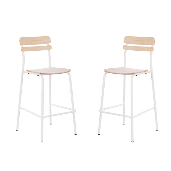 English Elm 2 Pack Cyprus Commercial Grade Solid Wood Bar Stools with Sturdy Black Metal Frames for Stylish Spaces Antique White 2-XU-CH10443B-ANTWHT-GG