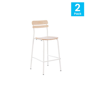 English Elm 2 Pack Cyprus Commercial Grade Solid Wood Bar Stools with Sturdy Black Metal Frames for Stylish Spaces Antique White 2-XU-CH10443B-ANTWHT-GG