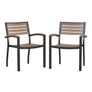 English Elm Lark Outdoor Stackable Side Chairs - Durable Black Aluminum Frame with Synthetic Slats, Set of 2 Teak 2-XU-DG-HW6006-GG