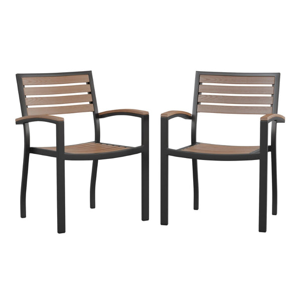 English Elm Lark Outdoor Stackable Side Chairs - Durable Black Aluminum Frame with Synthetic Slats, Set of 2 Teak 2-XU-DG-HW6006-GG