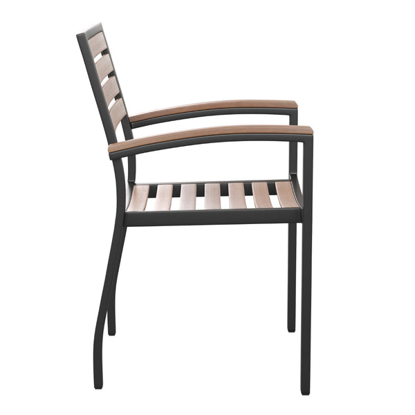 English Elm Lark Outdoor Stackable Side Chairs - Durable Black Aluminum Frame with Synthetic Slats, Set of 2 Teak 2-XU-DG-HW6006-GG