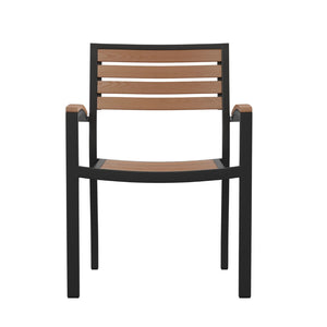 English Elm Lark Outdoor Stackable Side Chairs - Durable Black Aluminum Frame with Synthetic Slats, Set of 2 Teak 2-XU-DG-HW6006-GG