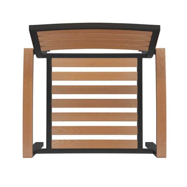 English Elm Lark Outdoor Stackable Side Chairs - Durable Black Aluminum Frame with Synthetic Slats, Set of 2 Teak 2-XU-DG-HW6006-GG