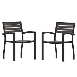 English Elm Lark Outdoor Stackable Side Chairs - Durable Black Aluminum Frame with Synthetic Slats, Set of 2 Gray Wash Teak 2-XU-DG-HW6006-GY-GG
