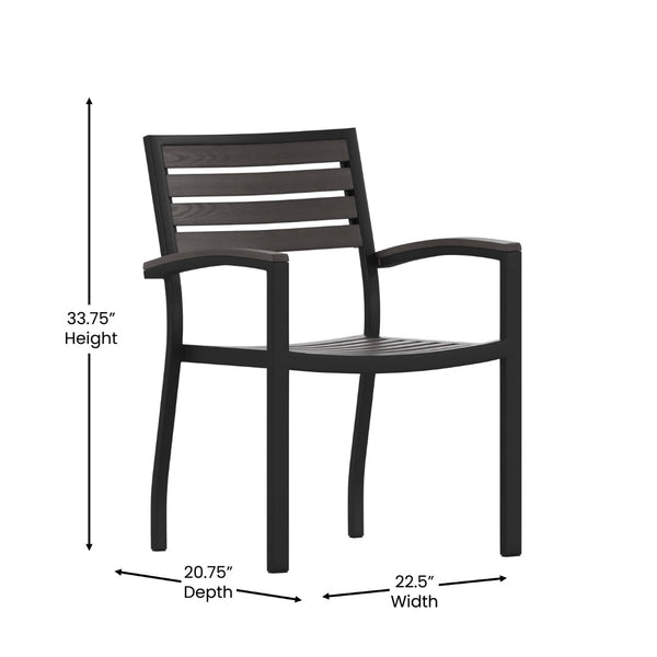 English Elm Lark Outdoor Stackable Side Chairs - Durable Black Aluminum Frame with Synthetic Slats, Set of 2 Gray Wash Teak 2-XU-DG-HW6006-GY-GG