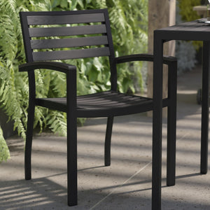 English Elm Lark Outdoor Stackable Side Chairs - Durable Black Aluminum Frame with Synthetic Slats, Set of 2 Gray Wash Teak 2-XU-DG-HW6006-GY-GG