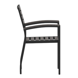 English Elm Lark Outdoor Stackable Side Chairs - Durable Black Aluminum Frame with Synthetic Slats, Set of 2 Gray Wash Teak 2-XU-DG-HW6006-GY-GG
