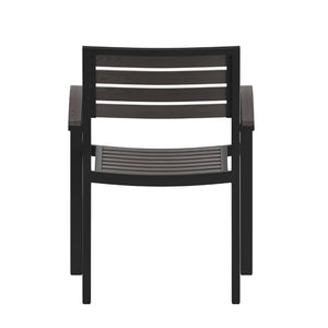 English Elm Lark Outdoor Stackable Side Chairs - Durable Black Aluminum Frame with Synthetic Slats, Set of 2 Gray Wash Teak 2-XU-DG-HW6006-GY-GG