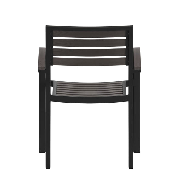 English Elm Lark Outdoor Stackable Side Chairs - Durable Black Aluminum Frame with Synthetic Slats, Set of 2 Gray Wash Teak 2-XU-DG-HW6006-GY-GG