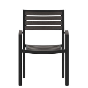 English Elm Lark Outdoor Stackable Side Chairs - Durable Black Aluminum Frame with Synthetic Slats, Set of 2 Gray Wash Teak 2-XU-DG-HW6006-GY-GG