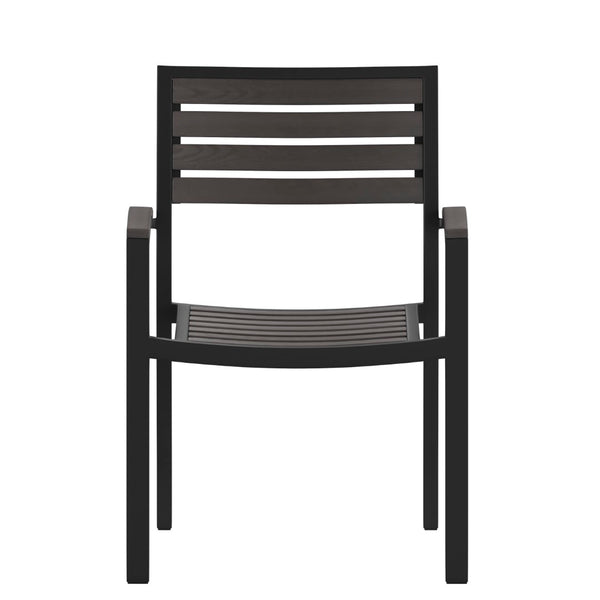 English Elm Lark Outdoor Stackable Side Chairs - Durable Black Aluminum Frame with Synthetic Slats, Set of 2 Gray Wash Teak 2-XU-DG-HW6006-GY-GG