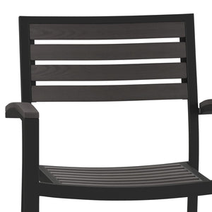English Elm Lark Outdoor Stackable Side Chairs - Durable Black Aluminum Frame with Synthetic Slats, Set of 2 Gray Wash Teak 2-XU-DG-HW6006-GY-GG