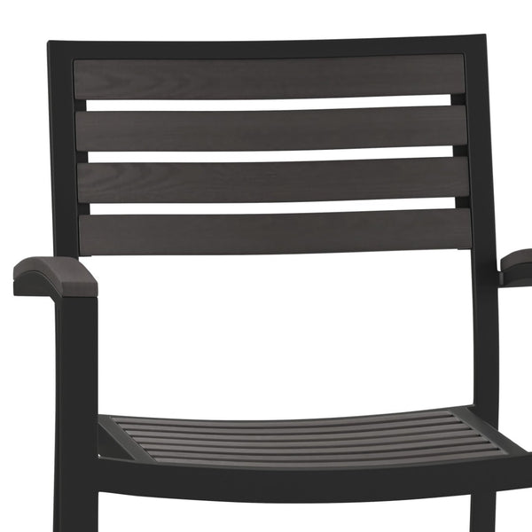 English Elm Lark Outdoor Stackable Side Chairs - Durable Black Aluminum Frame with Synthetic Slats, Set of 2 Gray Wash Teak 2-XU-DG-HW6006-GY-GG