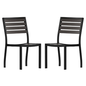 English Elm Lark Outdoor Stackable Side Chairs Set of 2 - Gray Wash Faux Teak, Lightweight & Low Maintenance 2-XU-DG-HW6036-GY-GG