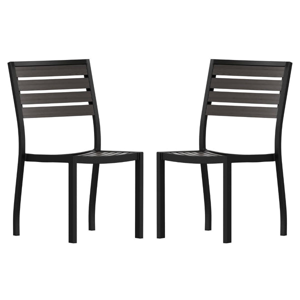 English Elm Lark Outdoor Stackable Side Chairs Set of 2 - Gray Wash Faux Teak, Lightweight & Low Maintenance 2-XU-DG-HW6036-GY-GG