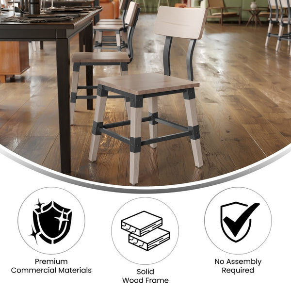 English Elm Jackson 2 Pack Commercial-Grade Rustic Wood Dining Chairs for Stylish High-Traffic Spaces Antique White 2-XU-DG-W0236-ANTWHT-GG