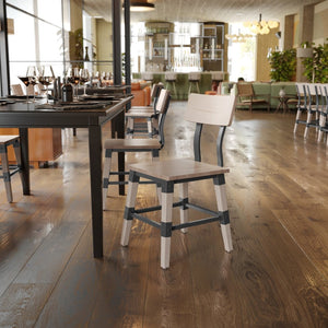 English Elm Jackson 2 Pack Commercial-Grade Rustic Wood Dining Chairs for Stylish High-Traffic Spaces Antique White 2-XU-DG-W0236-ANTWHT-GG