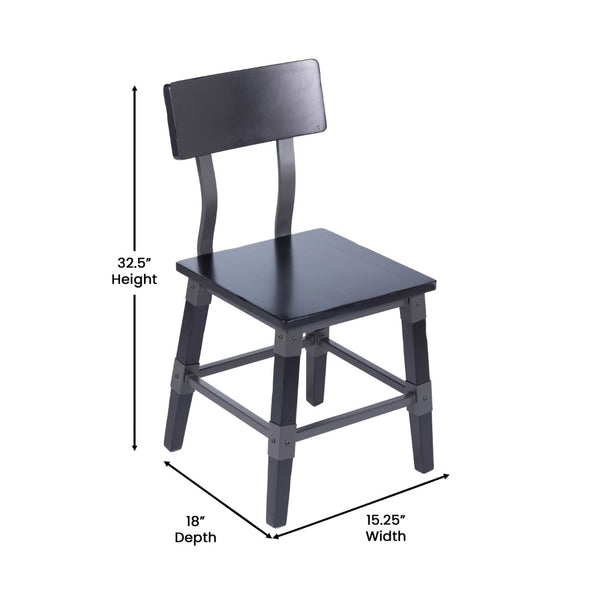 English Elm Jackson 2 Pack Commercial-Grade Rustic Wood Dining Chairs for Stylish High-Traffic Spaces Black 2-XU-DG-W0236-BLK-GG