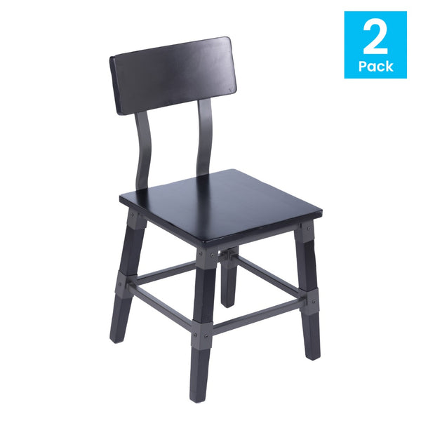 English Elm Jackson 2 Pack Commercial-Grade Rustic Wood Dining Chairs for Stylish High-Traffic Spaces Black 2-XU-DG-W0236-BLK-GG