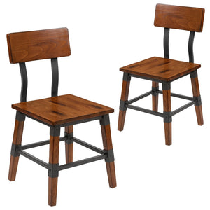English Elm Jackson 2 Pack Commercial-Grade Rustic Wood Dining Chairs for Stylish High-Traffic Spaces Walnut 2-XU-DG-W0236-GG