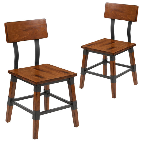 English Elm Jackson 2 Pack Commercial-Grade Rustic Wood Dining Chairs for Stylish High-Traffic Spaces Walnut 2-XU-DG-W0236-GG