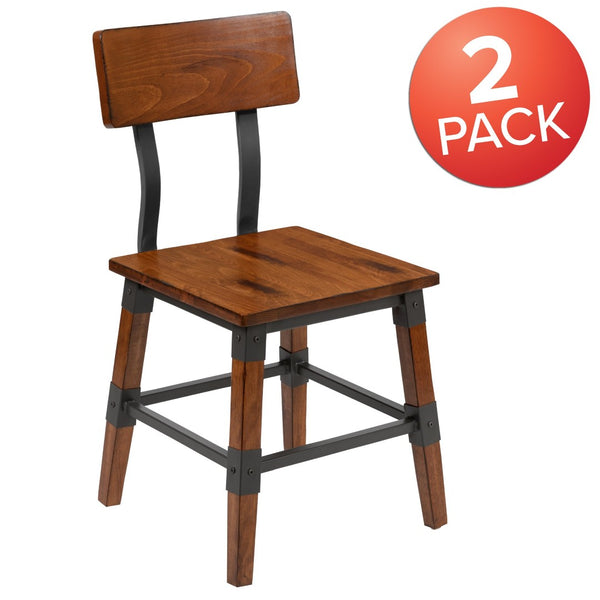 English Elm Jackson 2 Pack Commercial-Grade Rustic Wood Dining Chairs for Stylish High-Traffic Spaces Walnut 2-XU-DG-W0236-GG
