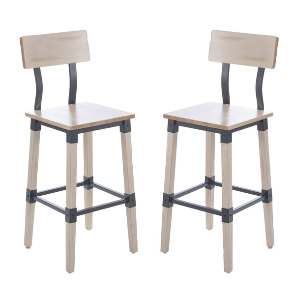 English Elm Jackson 2 Pack Commercial-Grade Industrial Wood Barstools for Durable Home and Restaurant Seating Antique White 2-XU-DG-W0236B-ANTWHT-GG