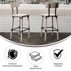English Elm Jackson 2 Pack Commercial-Grade Industrial Wood Barstools for Durable Home and Restaurant Seating Antique White 2-XU-DG-W0236B-ANTWHT-GG