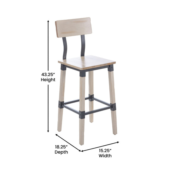 English Elm Jackson 2 Pack Commercial-Grade Industrial Wood Barstools for Durable Home and Restaurant Seating Antique White 2-XU-DG-W0236B-ANTWHT-GG