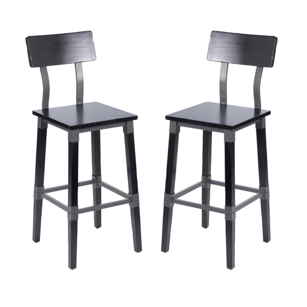 English Elm Jackson 2 Pack Commercial-Grade Industrial Wood Barstools for Durable Home and Restaurant Seating Black 2-XU-DG-W0236B-BLK-GG