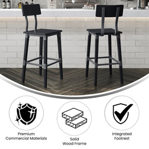 English Elm Jackson 2 Pack Commercial-Grade Industrial Wood Barstools for Durable Home and Restaurant Seating Black 2-XU-DG-W0236B-BLK-GG
