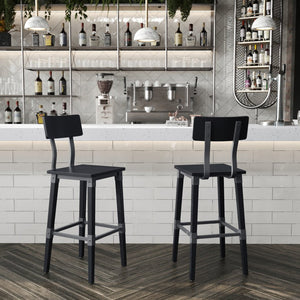 English Elm Jackson 2 Pack Commercial-Grade Industrial Wood Barstools for Durable Home and Restaurant Seating Black 2-XU-DG-W0236B-BLK-GG