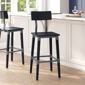English Elm Jackson 2 Pack Commercial-Grade Industrial Wood Barstools for Durable Home and Restaurant Seating Black 2-XU-DG-W0236B-BLK-GG