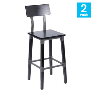 English Elm Jackson 2 Pack Commercial-Grade Industrial Wood Barstools for Durable Home and Restaurant Seating Black 2-XU-DG-W0236B-BLK-GG