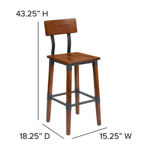 English Elm Jackson 2 Pack Commercial-Grade Industrial Wood Barstools for Durable Home and Restaurant Seating Walnut 2-XU-DG-W0236B-GG
