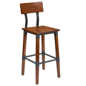 English Elm Jackson 2 Pack Commercial-Grade Industrial Wood Barstools for Durable Home and Restaurant Seating Walnut 2-XU-DG-W0236B-GG
