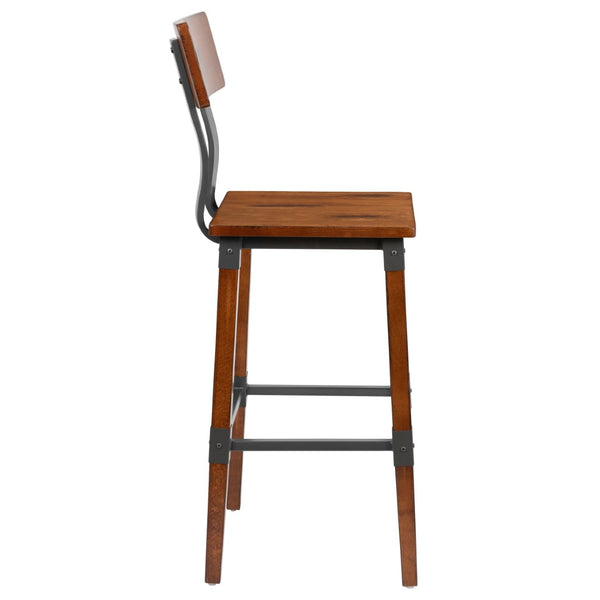 English Elm Jackson 2 Pack Commercial-Grade Industrial Wood Barstools for Durable Home and Restaurant Seating Walnut 2-XU-DG-W0236B-GG