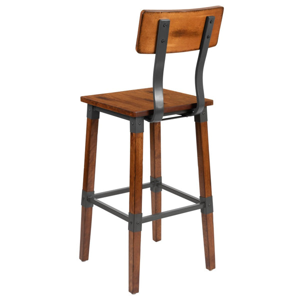 English Elm Jackson 2 Pack Commercial-Grade Industrial Wood Barstools for Durable Home and Restaurant Seating Walnut 2-XU-DG-W0236B-GG
