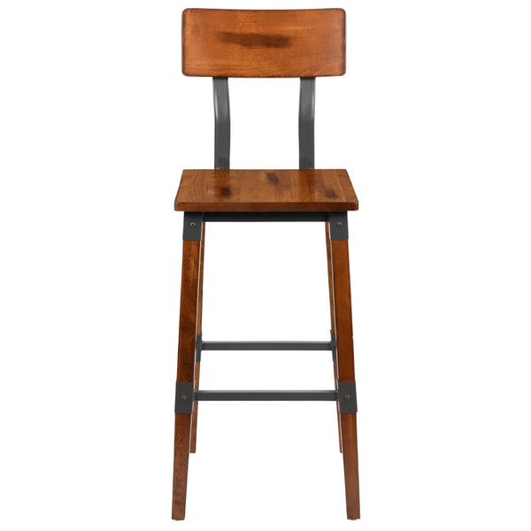 English Elm Jackson 2 Pack Commercial-Grade Industrial Wood Barstools for Durable Home and Restaurant Seating Walnut 2-XU-DG-W0236B-GG