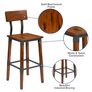 English Elm Jackson 2 Pack Commercial-Grade Industrial Wood Barstools for Durable Home and Restaurant Seating Walnut 2-XU-DG-W0236B-GG