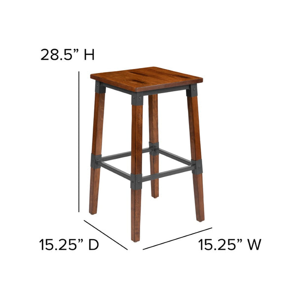 English Elm Jackson Rustic Walnut Barstools Set of 2 - Backless Industrial Design, Durable, and Easy to Clean 2-XU-DG-W0247B-GG