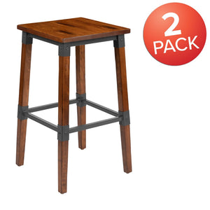 English Elm Jackson Rustic Walnut Barstools Set of 2 - Backless Industrial Design, Durable, and Easy to Clean 2-XU-DG-W0247B-GG