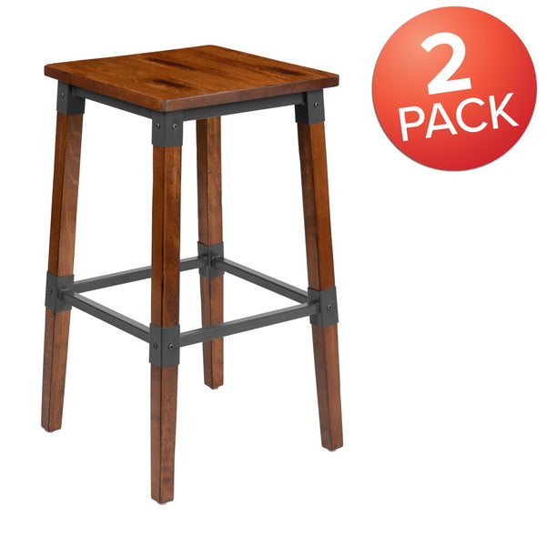 English Elm Jackson Rustic Walnut Barstools Set of 2 - Backless Industrial Design, Durable, and Easy to Clean 2-XU-DG-W0247B-GG