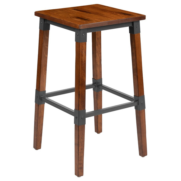 English Elm Jackson Rustic Walnut Barstools Set of 2 - Backless Industrial Design, Durable, and Easy to Clean 2-XU-DG-W0247B-GG