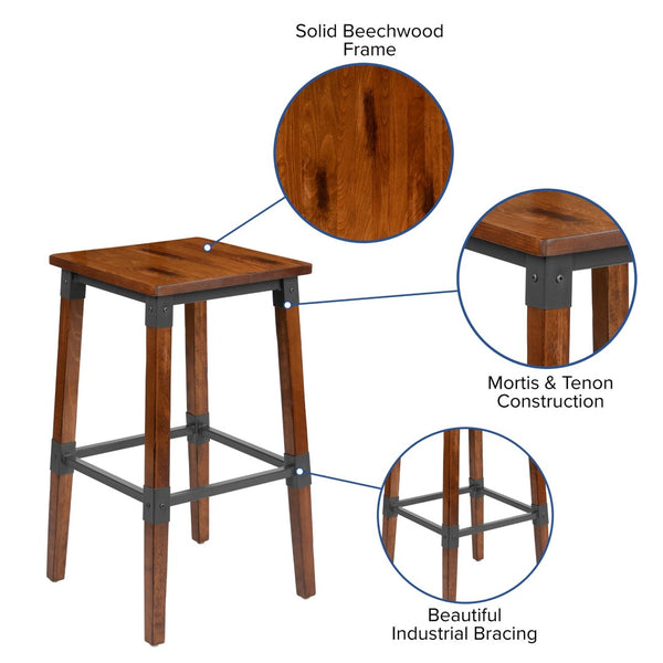 English Elm Jackson Rustic Walnut Barstools Set of 2 - Backless Industrial Design, Durable, and Easy to Clean 2-XU-DG-W0247B-GG