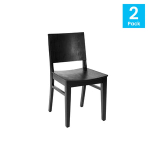 English Elm 2 Pack Naples Solid Wood Dining Chairs with Curved Backrests for Stylish Home and Hospitality Use Black 2-XU-DG-W0305-BLK-GG
