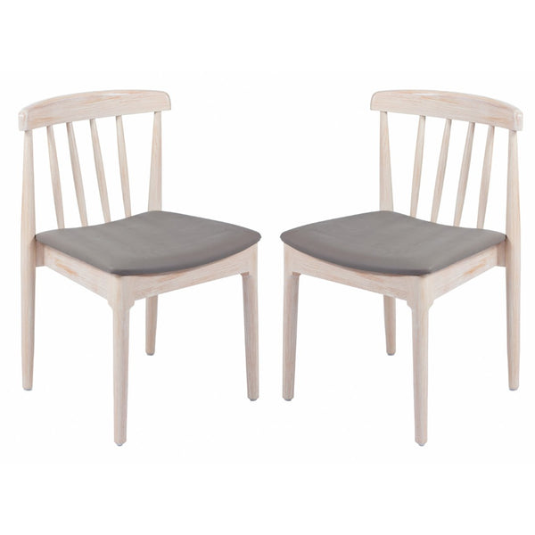 English Elm Chester Set of 2 Solid Wood Antique White Dining Chairs with Curved Backrest for Stylish Comfort Brown Vinyl Seat/Antique White Wood Frame 2-XU-DG-W0359-ANTWHT-GG