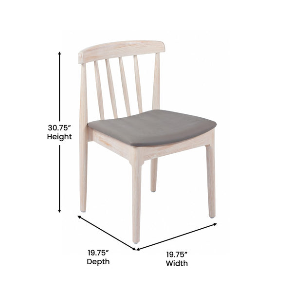 English Elm Chester Set of 2 Solid Wood Antique White Dining Chairs with Curved Backrest for Stylish Comfort Brown Vinyl Seat/Antique White Wood Frame 2-XU-DG-W0359-ANTWHT-GG