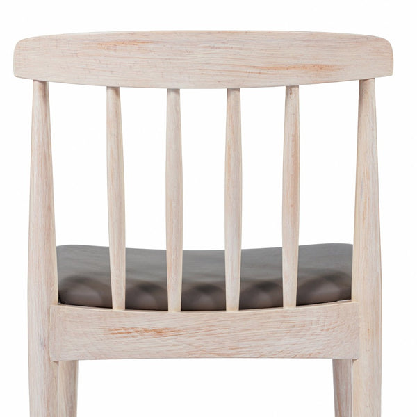 English Elm Chester Set of 2 Solid Wood Antique White Dining Chairs with Curved Backrest for Stylish Comfort Brown Vinyl Seat/Antique White Wood Frame 2-XU-DG-W0359-ANTWHT-GG