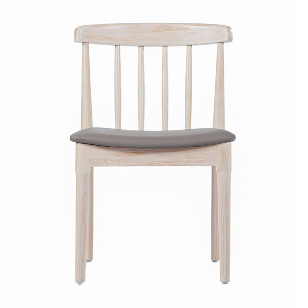 English Elm Chester Set of 2 Solid Wood Antique White Dining Chairs with Curved Backrest for Stylish Comfort Brown Vinyl Seat/Antique White Wood Frame 2-XU-DG-W0359-ANTWHT-GG